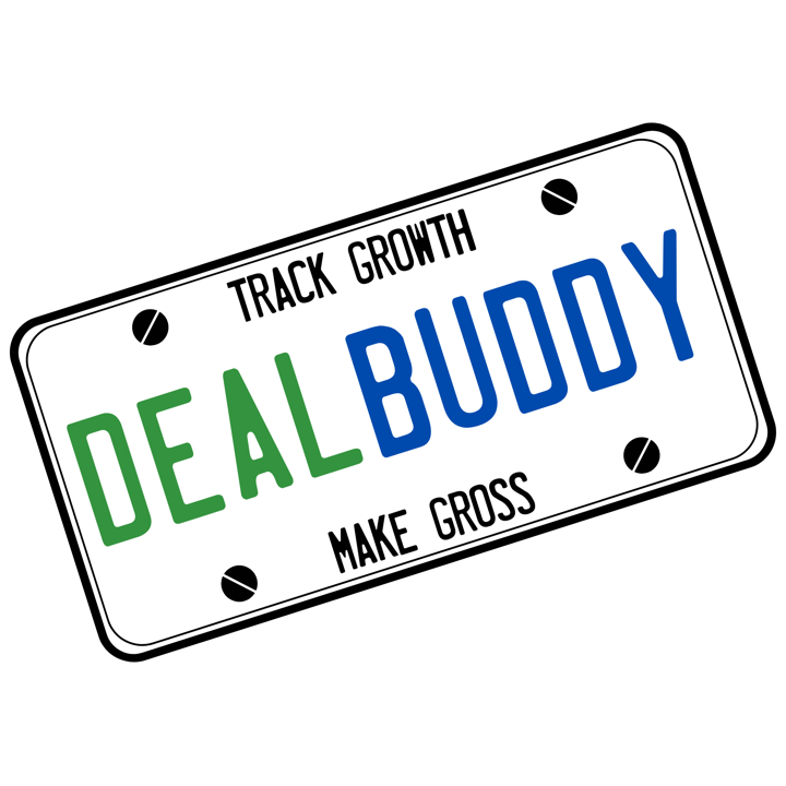DealBuddy license plate with the tagline Track Growth Make Gross